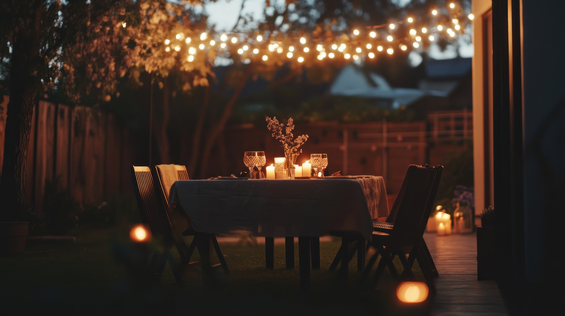 Romantischer Tisch im Garten bei Kerzenlicht | Extensions